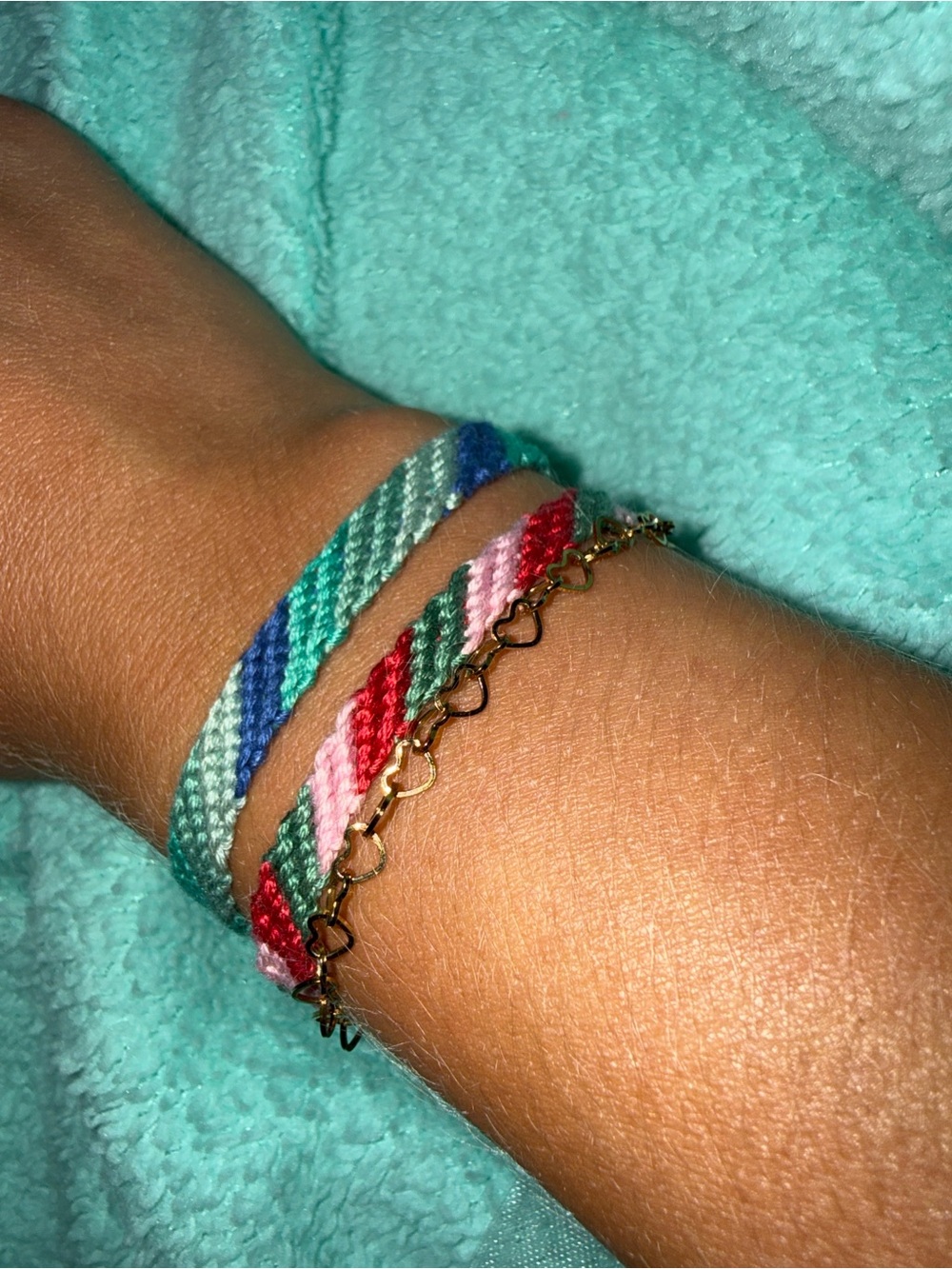 Coach Multi-Color Woven Friendship Bracelets with Gold Chain